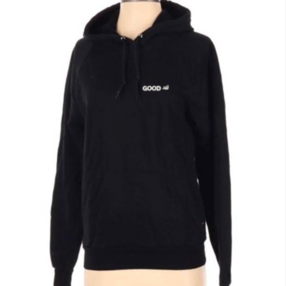 American Apparel S Small Black Fleece Hoodie Sweatshirt Embroidered detail Good